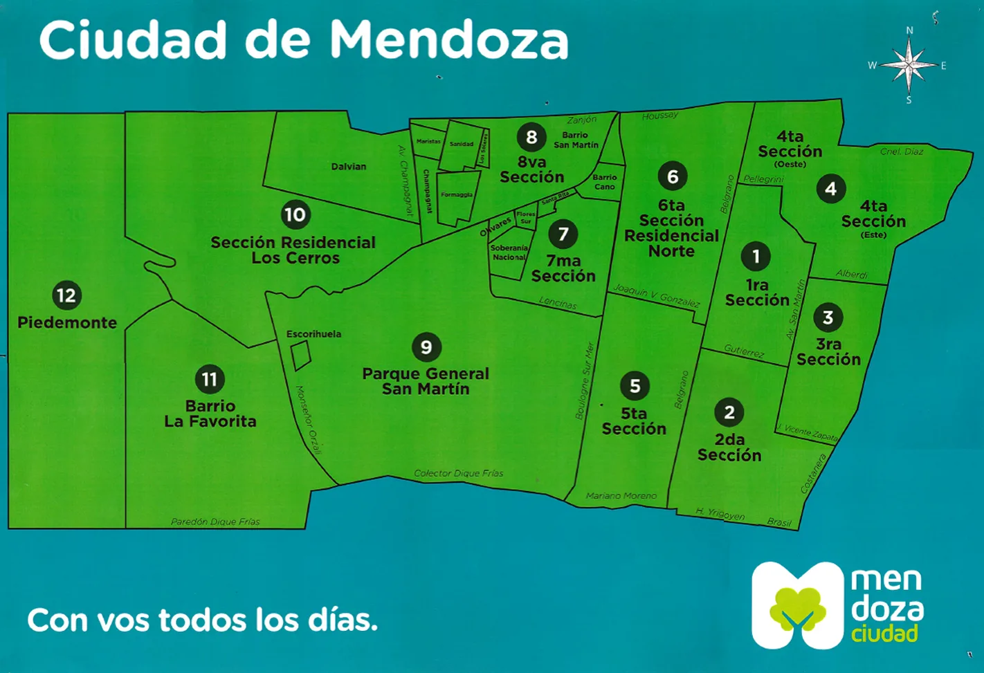 Mapa politico con la separación de la Ciudad de Mendoza.